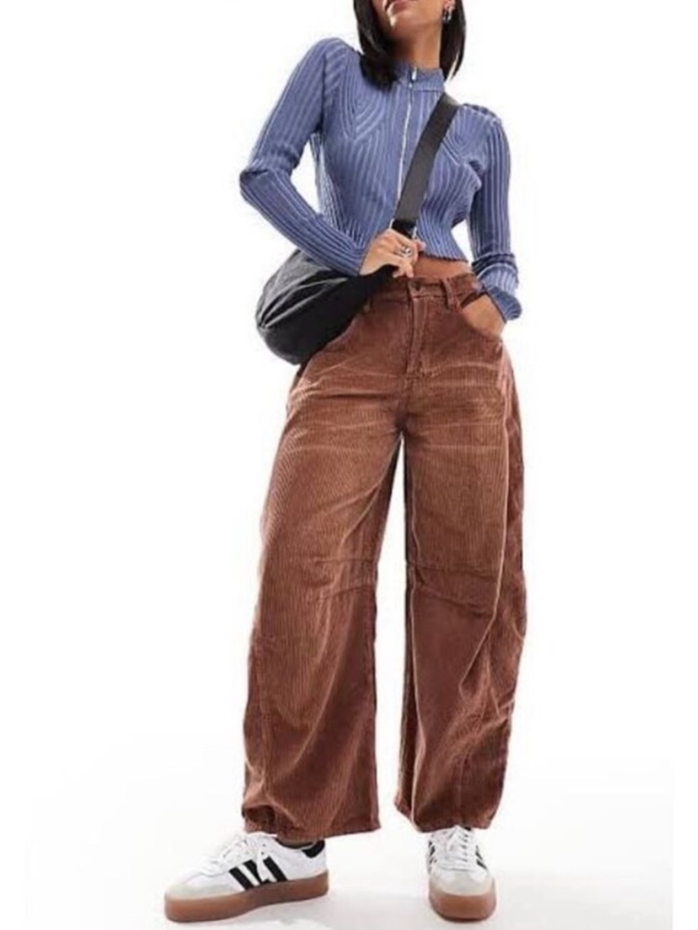 Free People Good Luck Corduroy Barrel Pants Brown Size 24 NWT